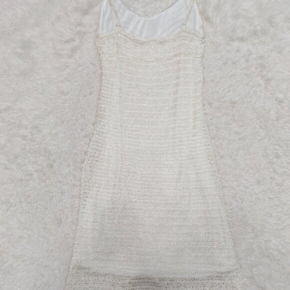 Vintage Handmade Women's White Slip Beaded Crochet Dress Party Prom Size S - Picture 2 of 6